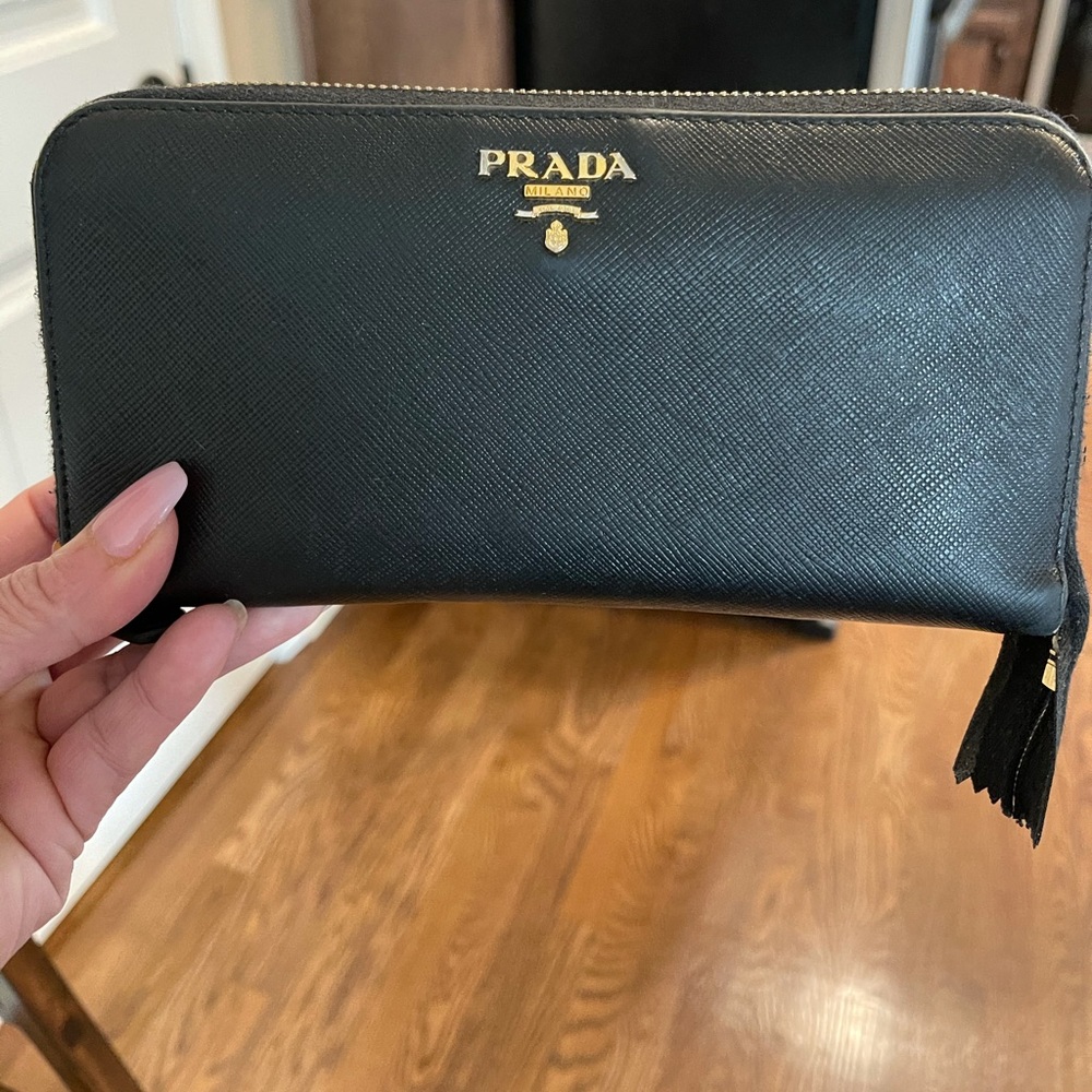 Prada Saffiano Large Zip Wallet - Black